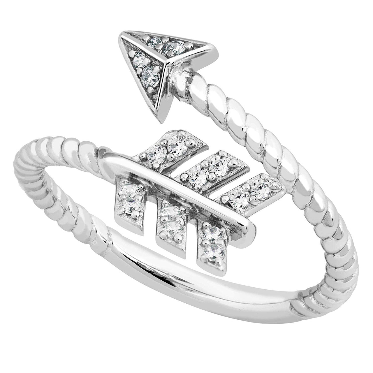 Arrow Bypass CZ Ring, Rhodium Plated Sterling Silver