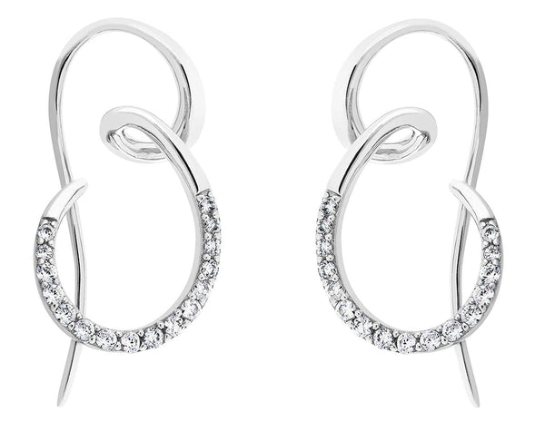 CZ Curvy Earrings, Rhodium Plated Sterling Silver