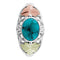 Inlaid Oval Turquoise with Leaves Ring, Sterling Silver, 12k Green and Rose Gold Black Hills Gold Motif