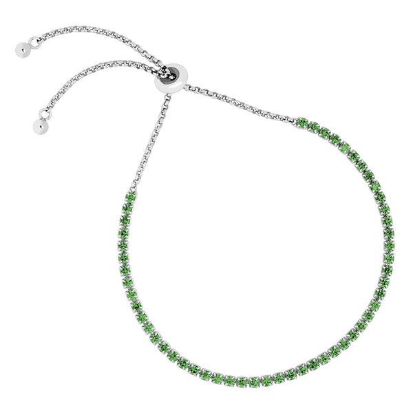 Petite Emerald CZ Adjustable Rhodium Plated Sterling Silver Bracelet