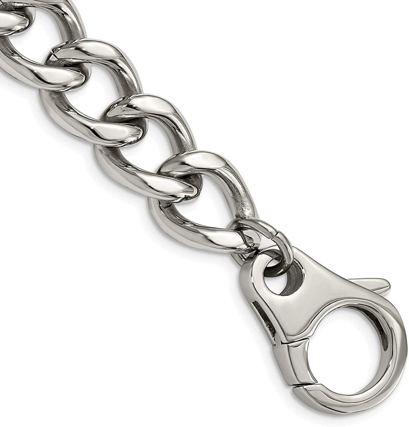 Men's Stainless Steel 15mm Flat Curb Link Bracelet, 8.5 Inches