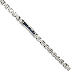 Men's Polished Stainless Steel Blue IP-Plated Bracelet 8.5"