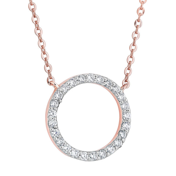 Circle-Bar CZ Necklace, Rose Gold Plated Sterling Silver, 18"