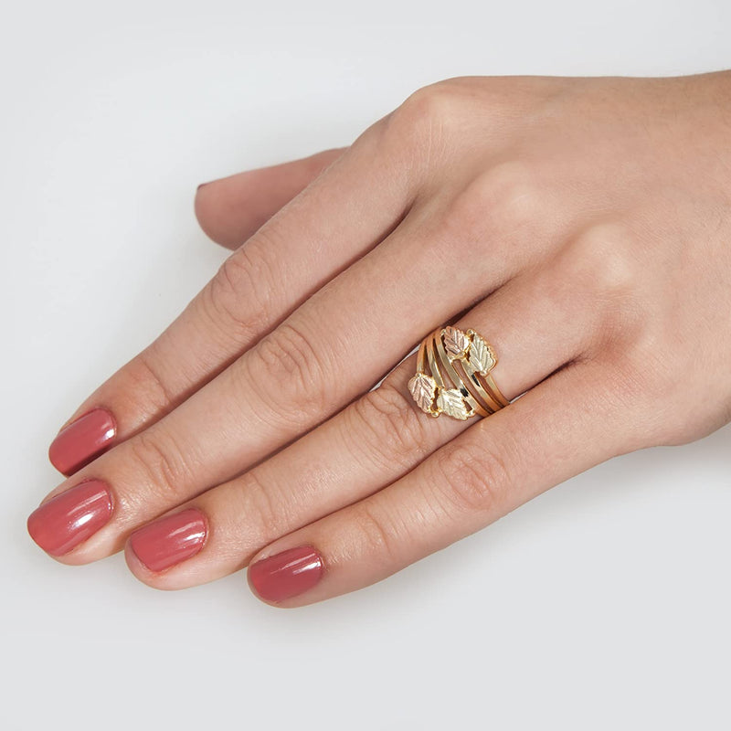 Layered Vines Bypass Leaves Ring, 10k Yellow Gold, 12k Green and Rose Gold Black Hills Gold Motif, Size 4.25