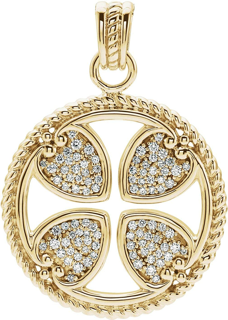 Diamond Maltese Rope Cross 14k Yellow Gold Pendant (GH Color, I1 Clarity, 3/4 Cttw)