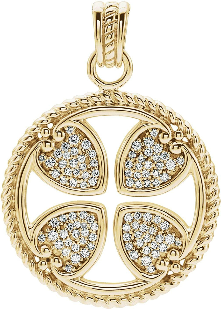 Diamond Maltese Rope Cross 14k Yellow Gold Pendant (GH Color, I1 Clarity, 3/4 Cttw)