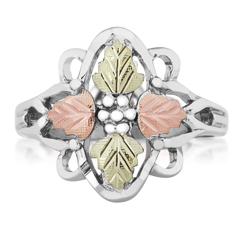Ave 369 Diamond-Cut Quatrefoil with Leaves Ring, Sterling Silver, 12k Green and Rose Gold Black Hills Gold Motif