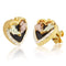 Inlaid Onyx Heart Earrings, 10k Yellow Gold, 12k Green and Rose Gold Black Hills Gold Motif