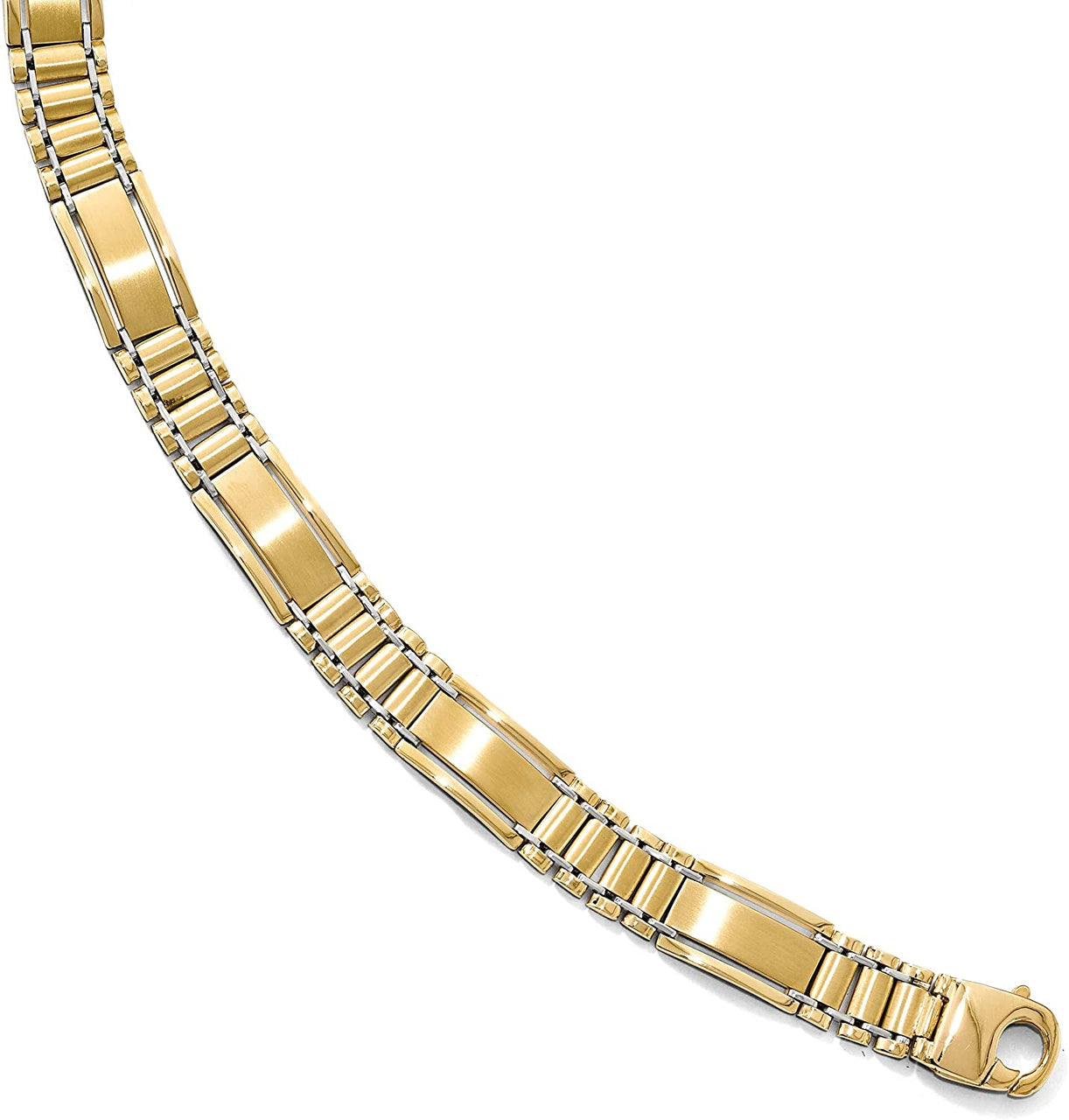 Men's Italian Two-Tone 14k Yellow and White Gold 11mm Bar Link Bracelet, 8.25 Inches