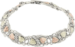 Women's Black Hills Gold Filigree Bracelet, Sterling Silver, 12k Rose Gold, 12k Green Gold, 7.75"