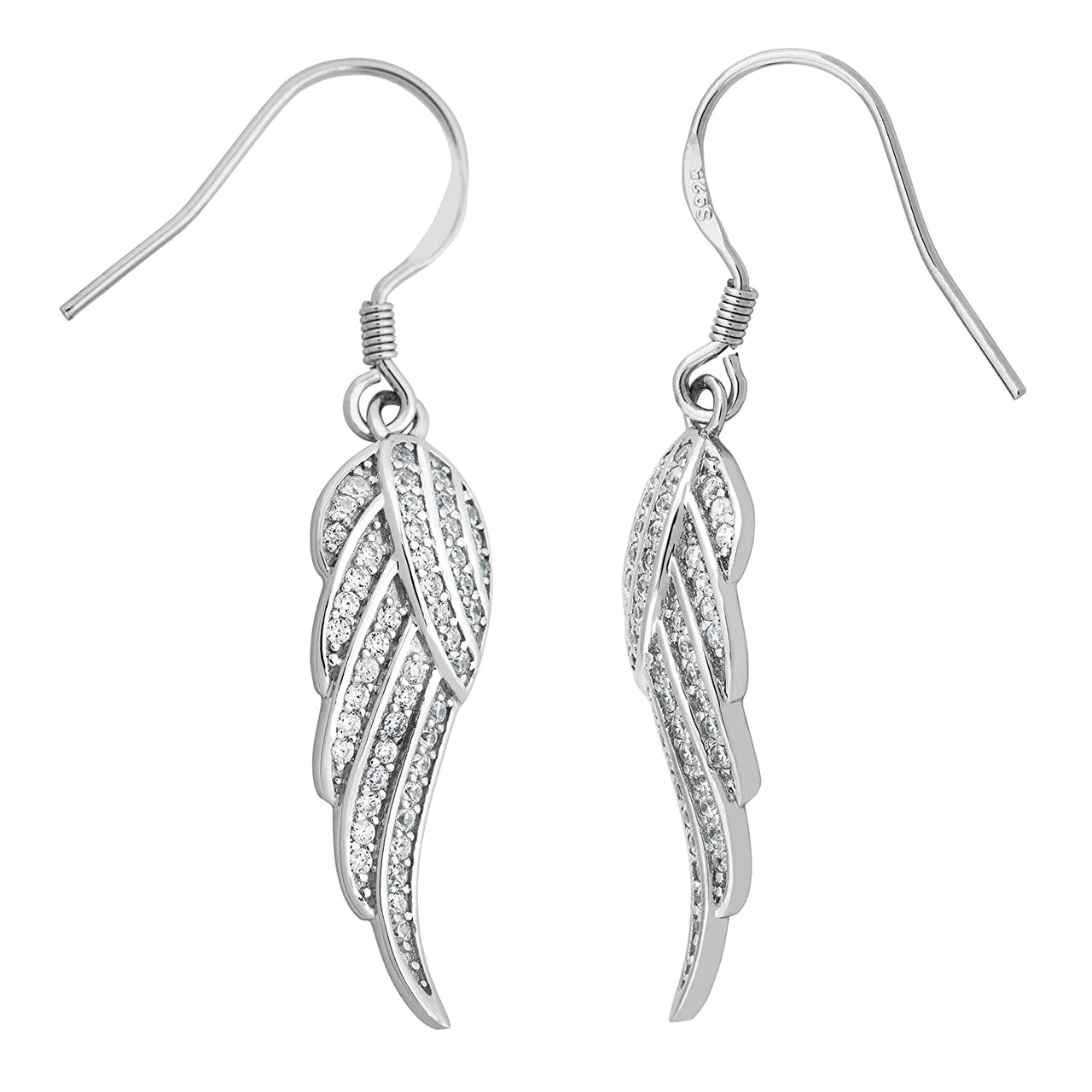 Petite Angel Wing with CZ Earring, Rhodium Plated Sterling Silver