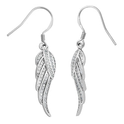 Petite Angel Wing with CZ Earring, Rhodium Plated Sterling Silver