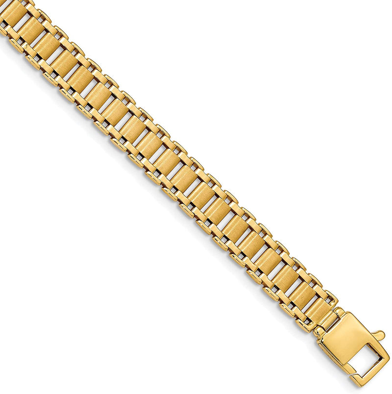 Men's Italian Polished and Brushed 14k Yellow Gold 9.5mm Large Box Link Bracelet 8 Inches
