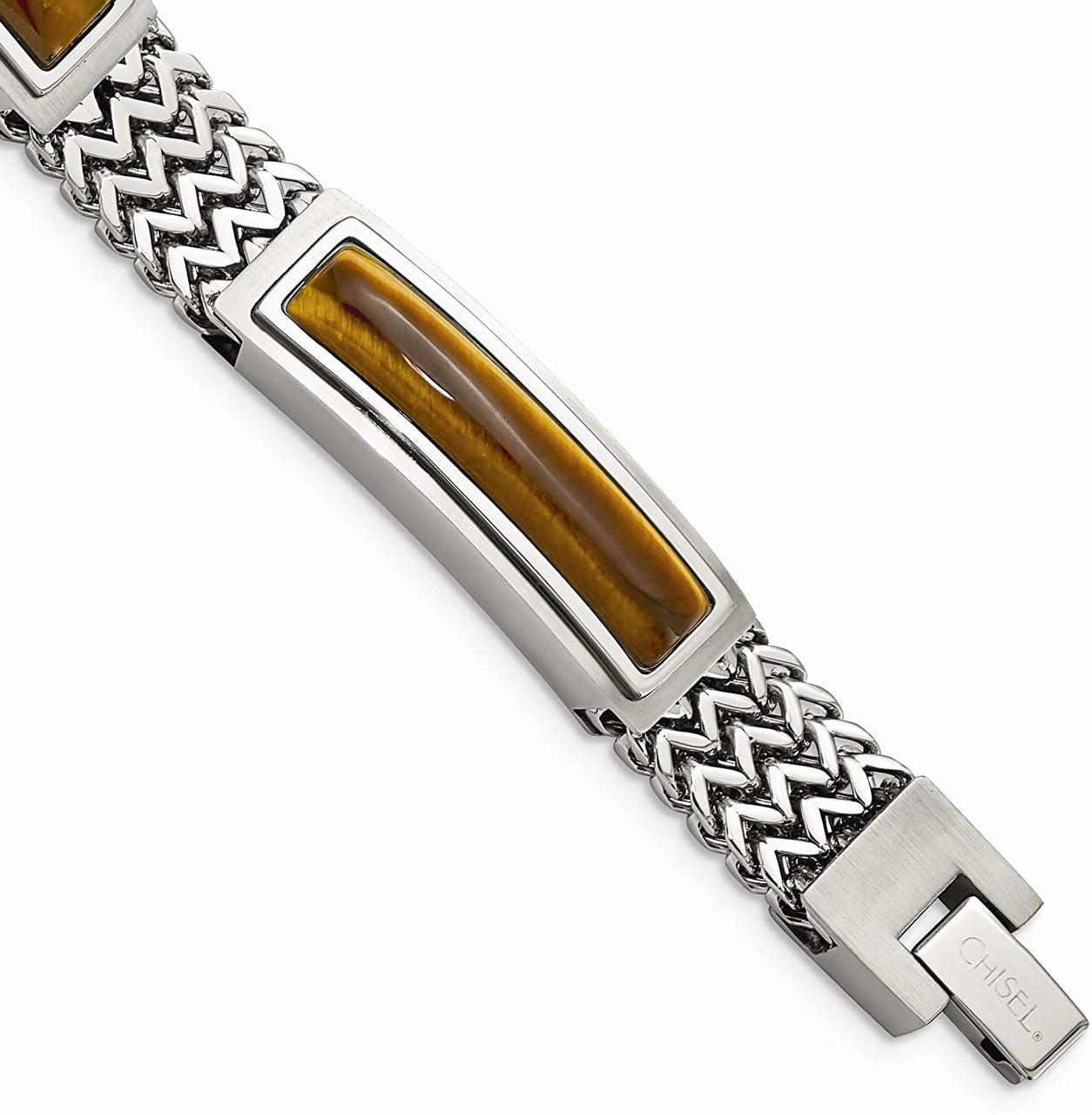 Men's Brushed and Polished Stainless Steel 11.35mm Tiger's Eye Bracelet, 8.25 Inches