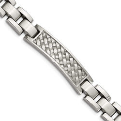 Men's Brushed and Polished Stainless Steel Weaved Pattern ID Bracelet, 8.5 Inches