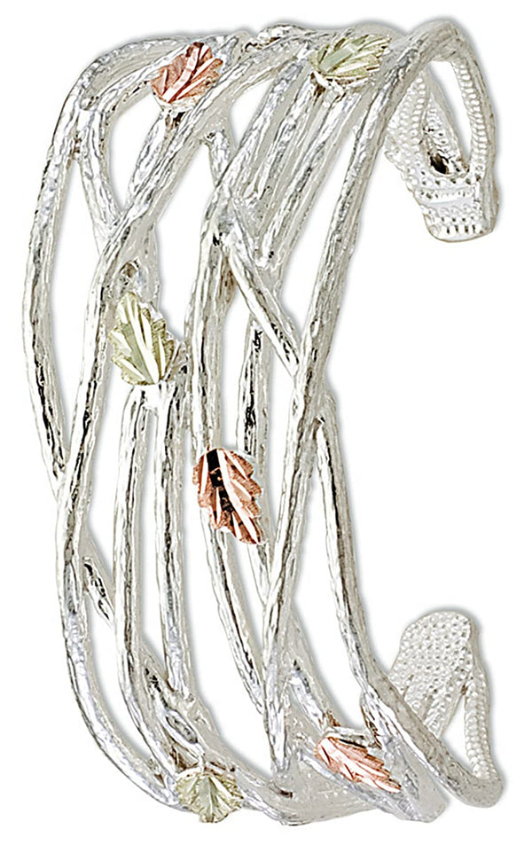 Diamond-Cut Grape Twigs Bracelet, Sterling Silver, 12k Green and Rose Gold Black Hills Gold Motif, 7"