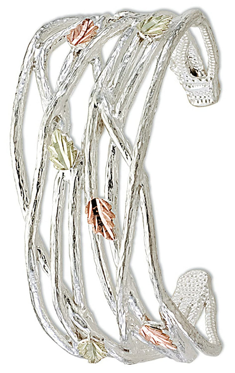 Diamond-Cut Grape Twigs Bracelet, Sterling Silver, 12k Green and Rose Gold Black Hills Gold Motif, 7"