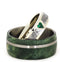 Created Emerald, Gibeon Meteorite 14k White Gold Ring and Green Box Elder Burl Wood Titanium Band, Couples Ring Set, M10.5-F9.5