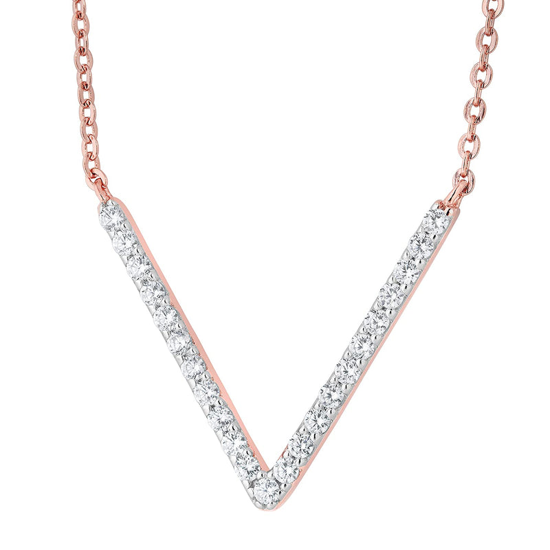 V-Bar CZ Necklace, Rose Gold Plated Sterling Silver, 18"