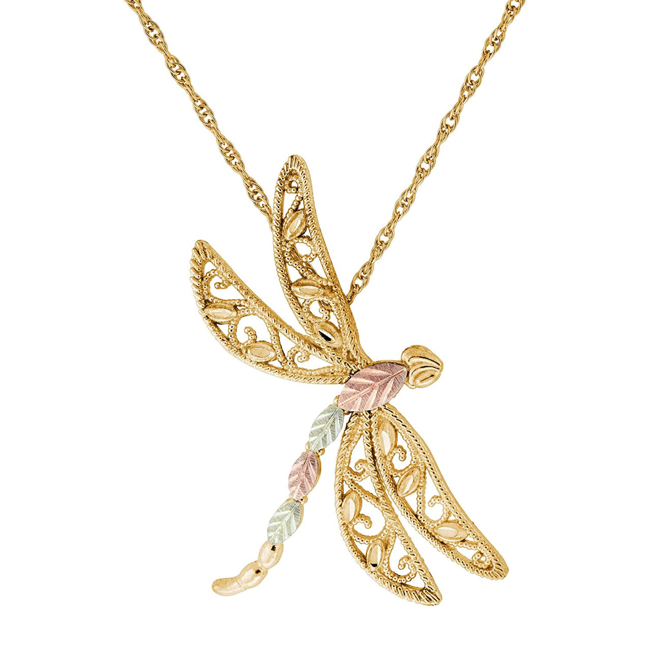 Filigree Dragonfly Pendant, 10k Yellow Gold, 12k Green Gold, 12k Rose Gold Black Hills Gold