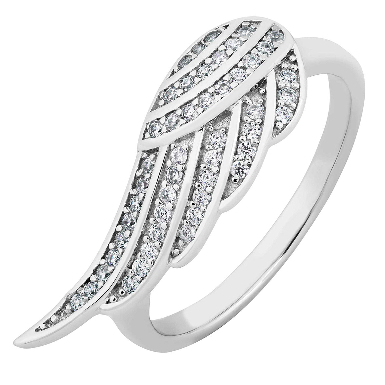 Angel Wing CZ Rhodium Plated Sterling Silver Ring,