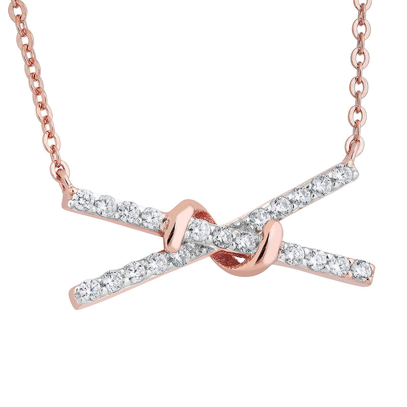 X-Bar CZ PNecklace, Rose Gold Plated Sterling Silver, 18"