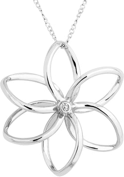 The Men's Jewelry Store (for HER) Diamond Flower Petals Pendant Necklace, Rhodium Plated Sterling Silver, 18"