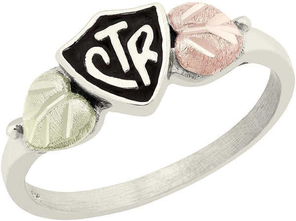 Antiqued 'CTR' Ring, Sterling Silver, 12k Green and Rose Gold Black Hills Gold Motif, Size 9.75