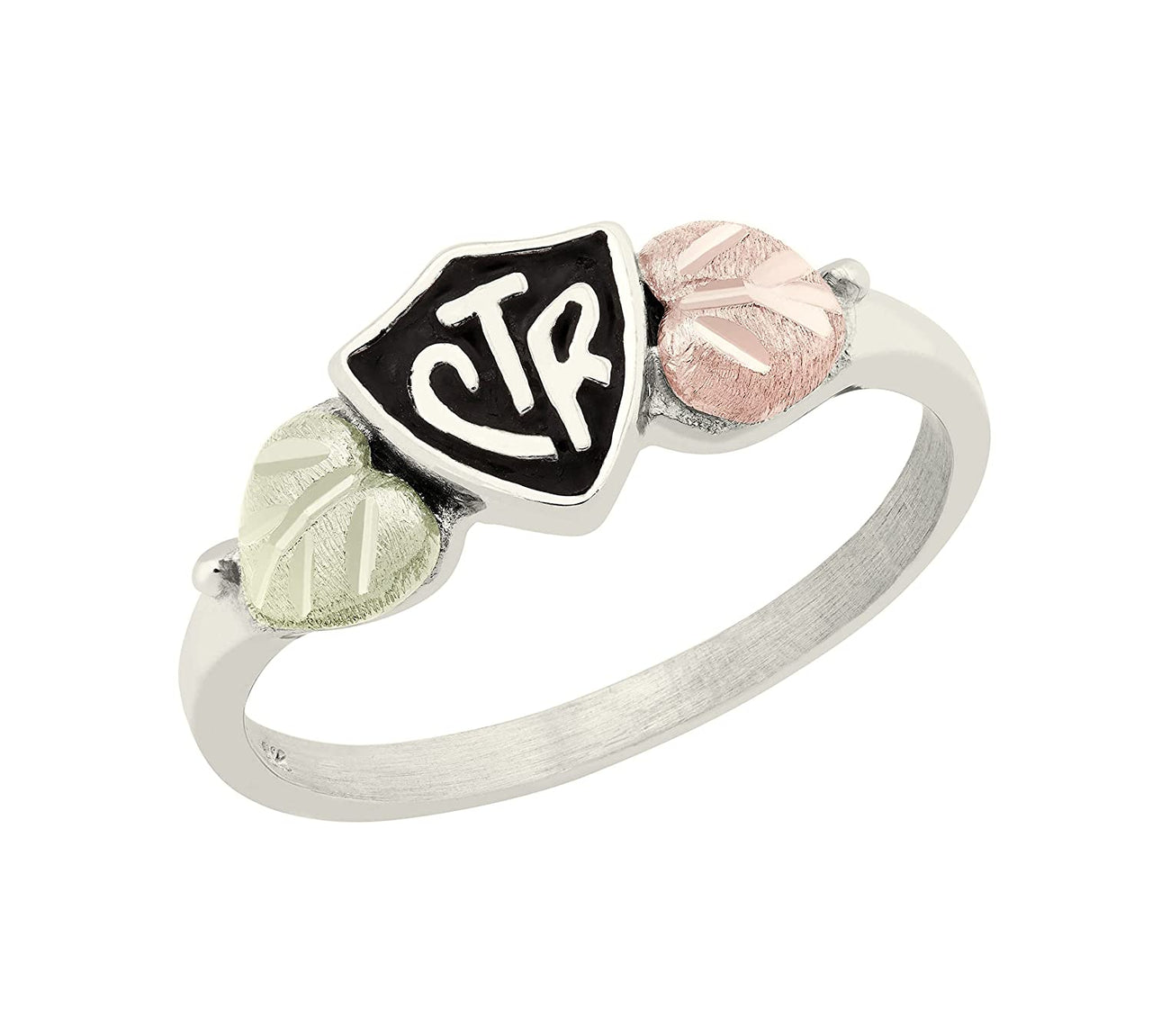 Antiqued 'CTR' Ring, Sterling Silver, 12k Green and Rose Gold Black Hills Gold Motif