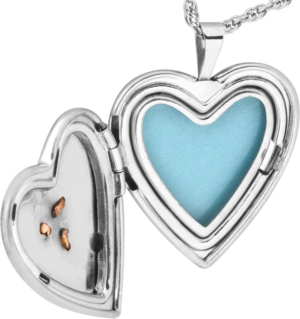 Small Heart Locket Pendant Necklace, Sterling Silver, 12k Green and Rose Gold Black Hills Gold Motif, 18"