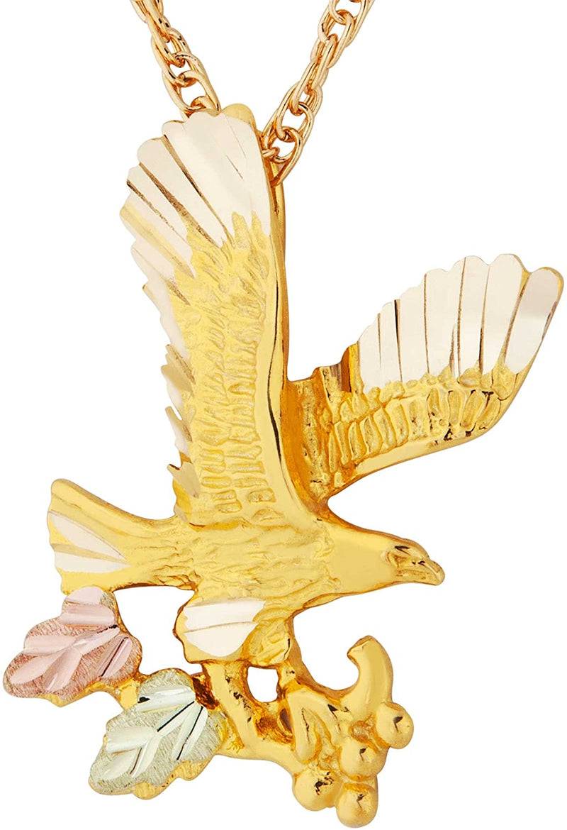 Eagle Pendant Necklace, 10k Yellow Gold, 12k Green and Rose Gold Black Hills Gold Motif, 18"