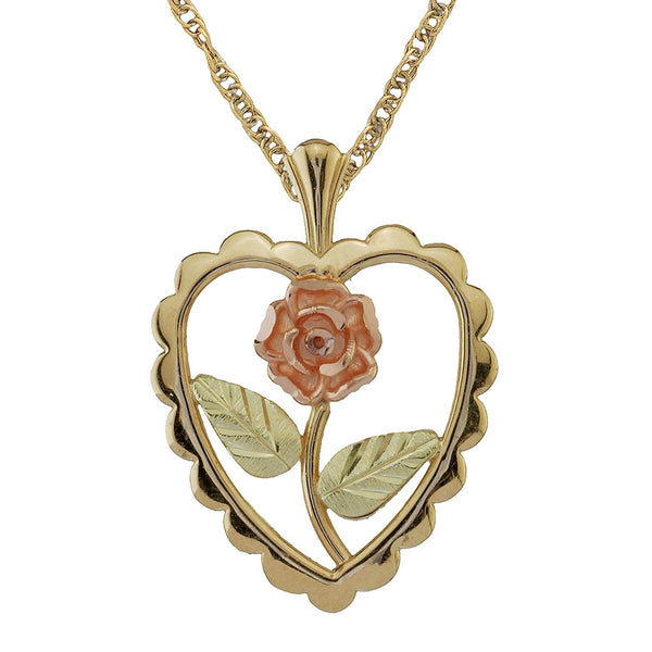 Black Hills Gold Rose Heart, 10k Yellow Gold, 12k Green, Rose Gold Necklace, 18"