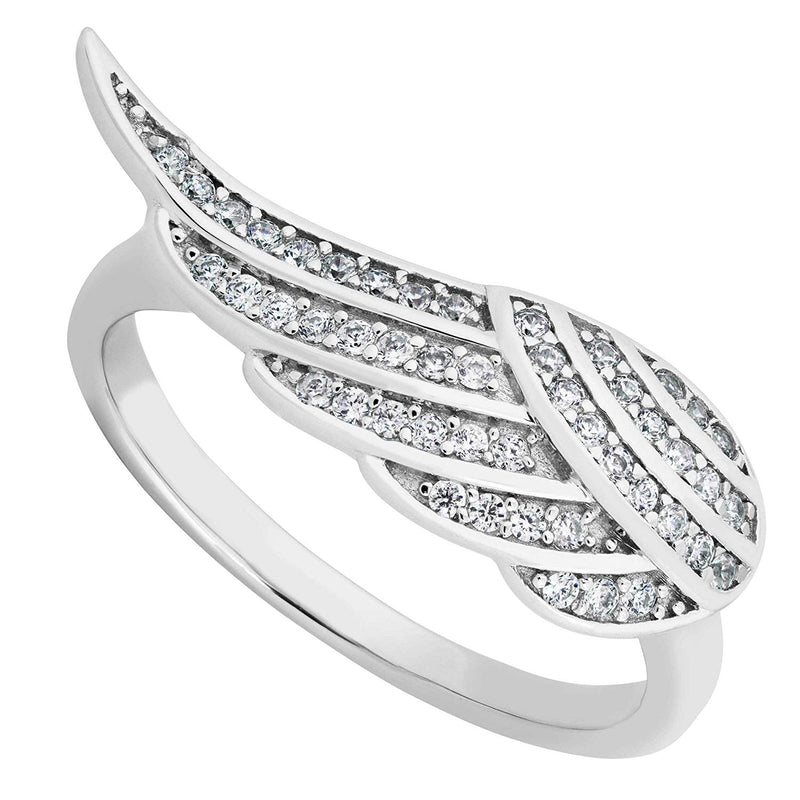 Angel Wing CZ Rhodium Plated Sterling Silver Ring,