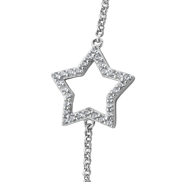 Open-Cut Star CZ Bolo Bracelet, Rhodium Plated Sterling Silver