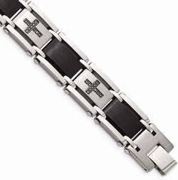 Men's Brushed Stainless Steel, Black IP, Black Diamond Bracelet, 8.25 Inches (.75 Ctw)