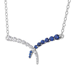 Bodacious Blue CZ and White CZ Split Chain Pendant Necklace, Rhodium Plated Sterling Silver, 18"