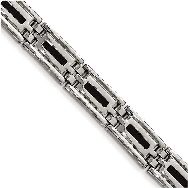 Men's Stainless Steel Black Enamel Link Bracelet, 8.5 Inches