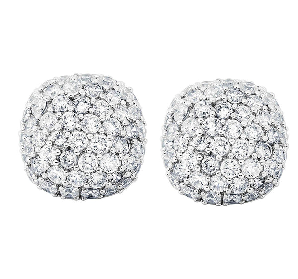 Pave CZ Soft Square Earrings, Rhodium Plated Sterling Silver