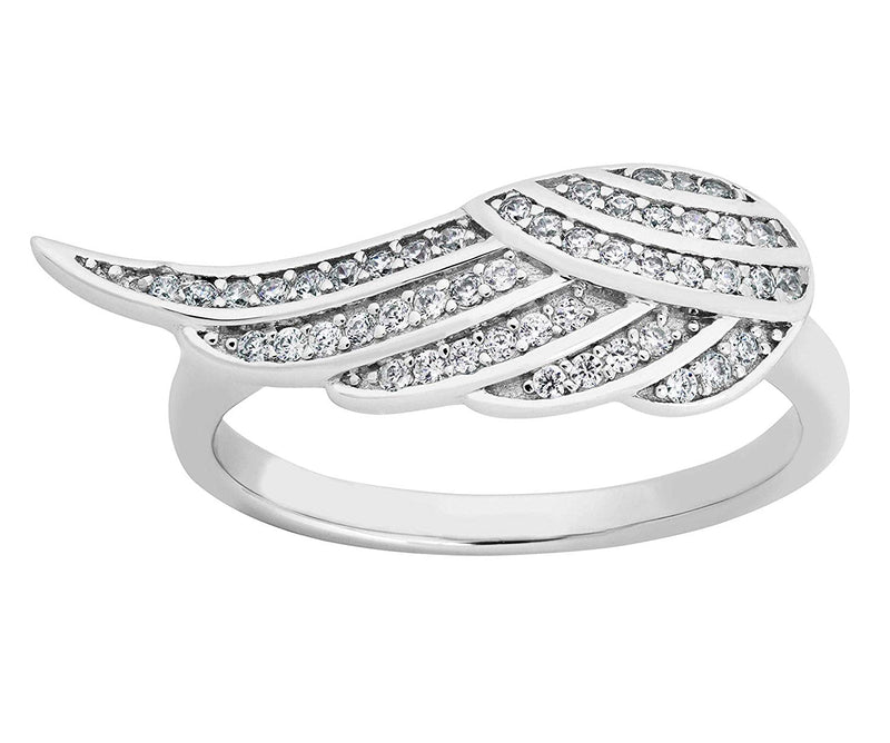Angel Wing CZ Rhodium Plated Sterling Silver Ring,