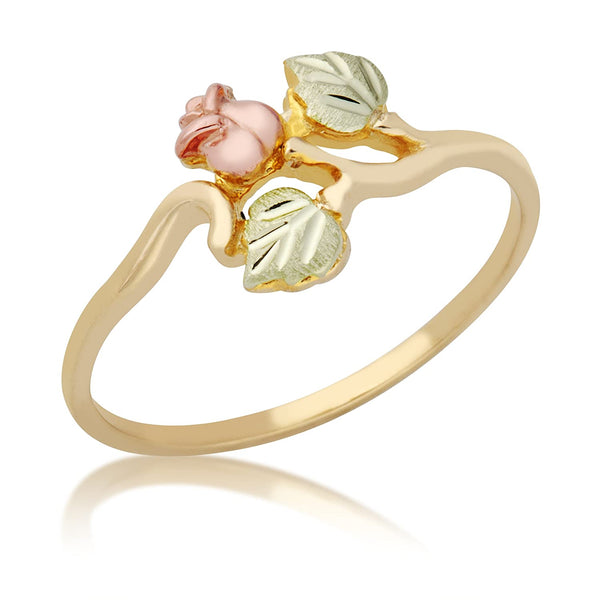 Dakota Rose Ring, 10k Yellow Gold, 12k Green Gold, 12k Rose Gold Black Hills Gold Motif, Size 7