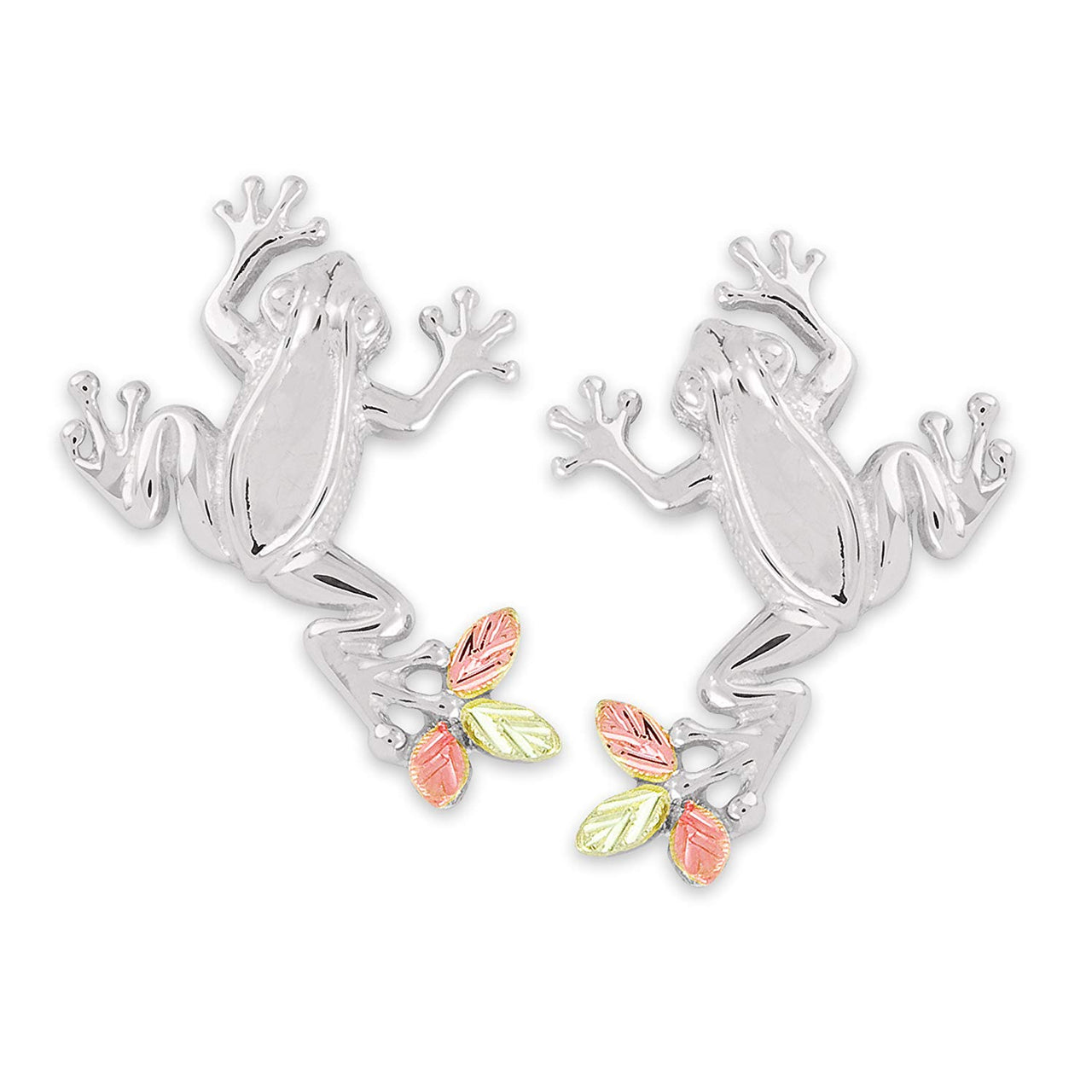 Petite Frog Design Earrings, Sterling Silver, 12k Green and Rose Gold Black Hills Gold Motif