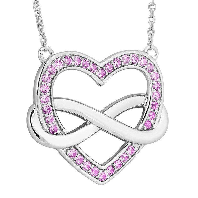 Precious Pink CZ Infinity Heart Pendant Necklace, Rhodium Plated Sterling Silver, 18"