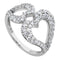 Two Hearts Open-Cut CZ Ring, Rhodium Plated Sterling Silver