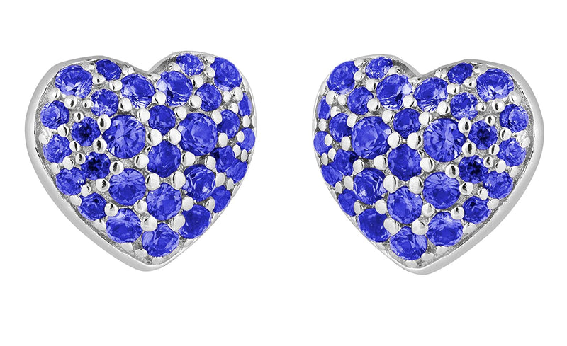 Bodacious Blue CZ Heart Stud Earrings, Rhodium Plated Sterling Silver
