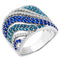 Ocean Blues and White CZ Wave Band, Rhodium Plated Sterling Silver