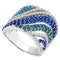 Ocean Blues and White CZ Wave Band, Rhodium Plated Sterling Silver