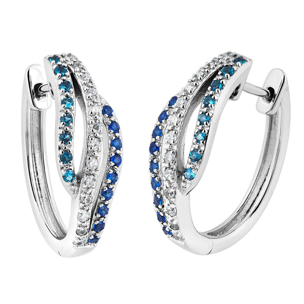 White and Blue CZ Earrings, Rhodium Plated Sterling Silver