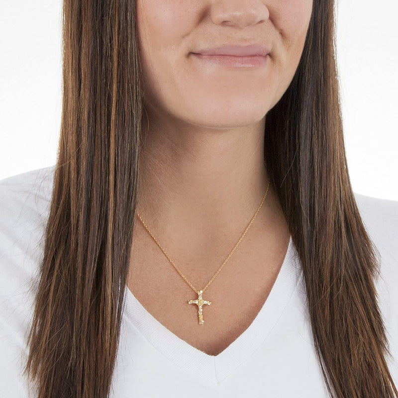 Edge Cross Pendant Necklace, 10k Yellow Gold, 12k Green and Rose Gold Black Hills Gold Motif, 18"