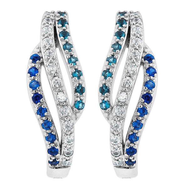 White and Blue CZ Earrings, Rhodium Plated Sterling Silver