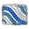 Ocean Blues and White CZ Wave Band, Rhodium Plated Sterling Silver